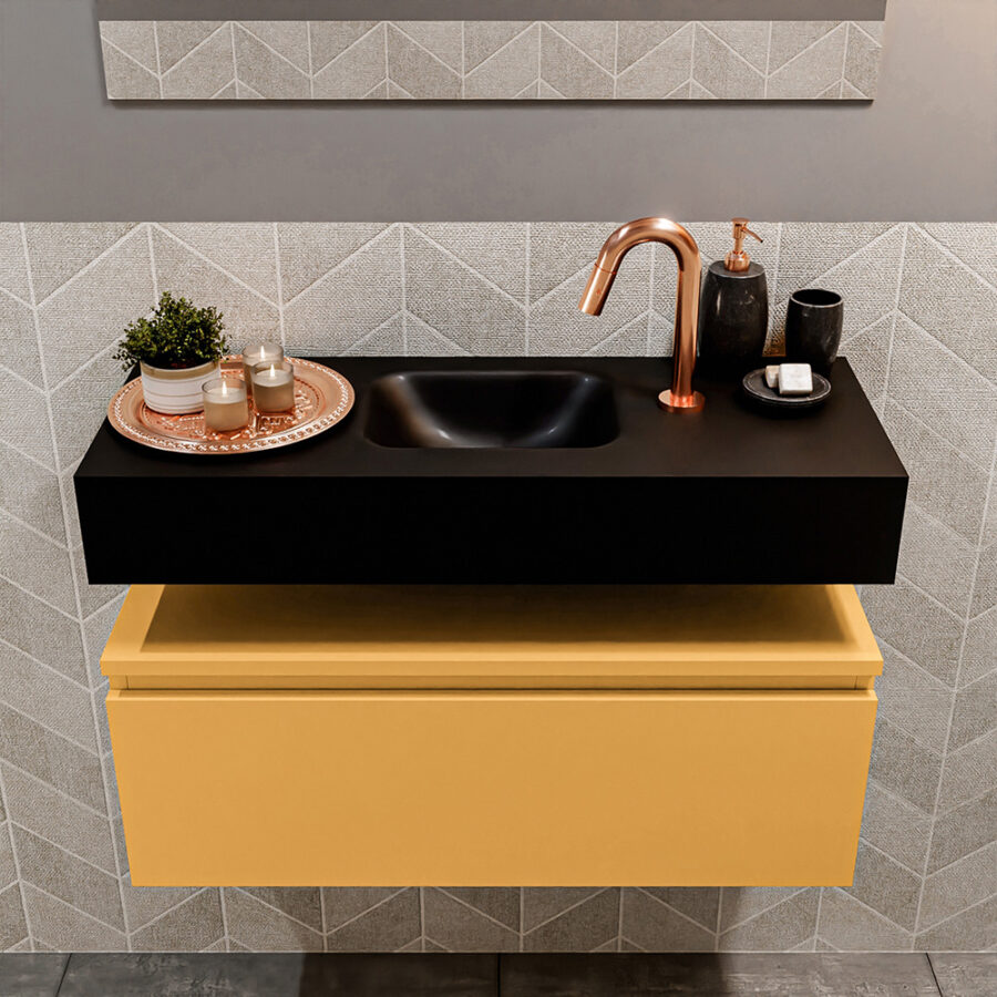 MONDIAZ ANDOR 80cm toiletmeubel ocher. LEX 80cm wastafel urban positie midden. Met 1 kraangat - Afbeelding 3
