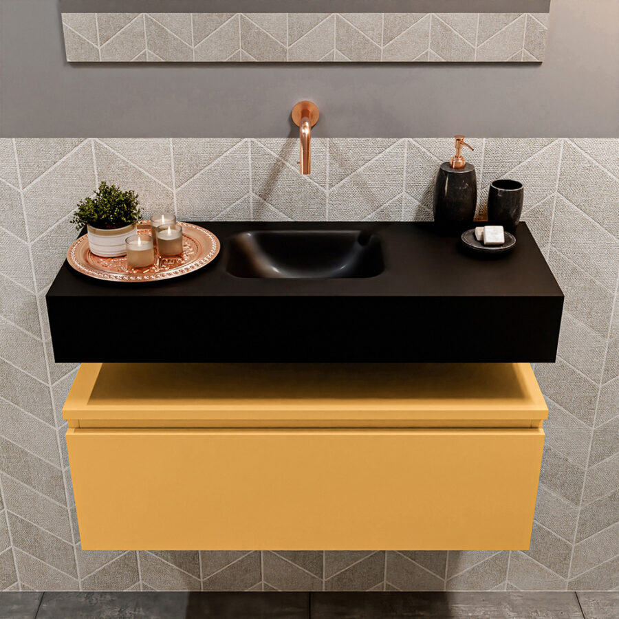 MONDIAZ ANDOR 80cm toiletmeubel ocher. LEX 80cm wastafel urban positie midden. Zonder kraangat - Afbeelding 3