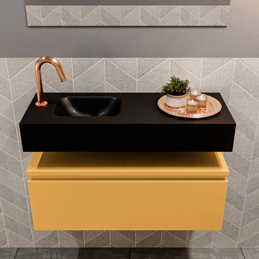 MONDIAZ ANDOR 80cm toiletmeubel ocher. LEX 80cm wastafel urban positie links. Met 1 kraangat - Afbeelding 3