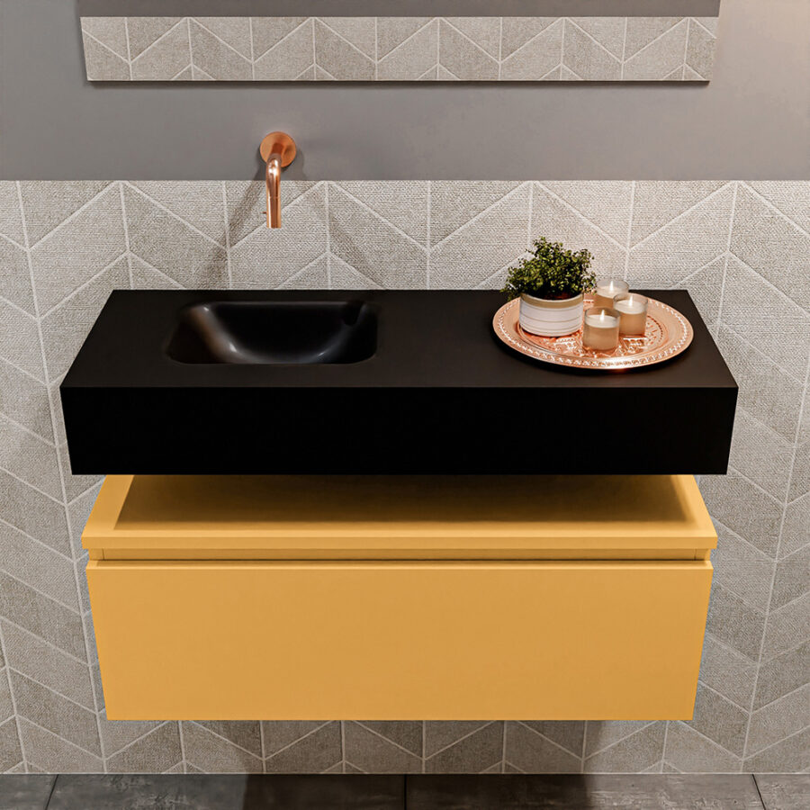 MONDIAZ ANDOR 80cm toiletmeubel ocher. LEX 80cm wastafel urban positie links. Zonder kraangat - Afbeelding 3