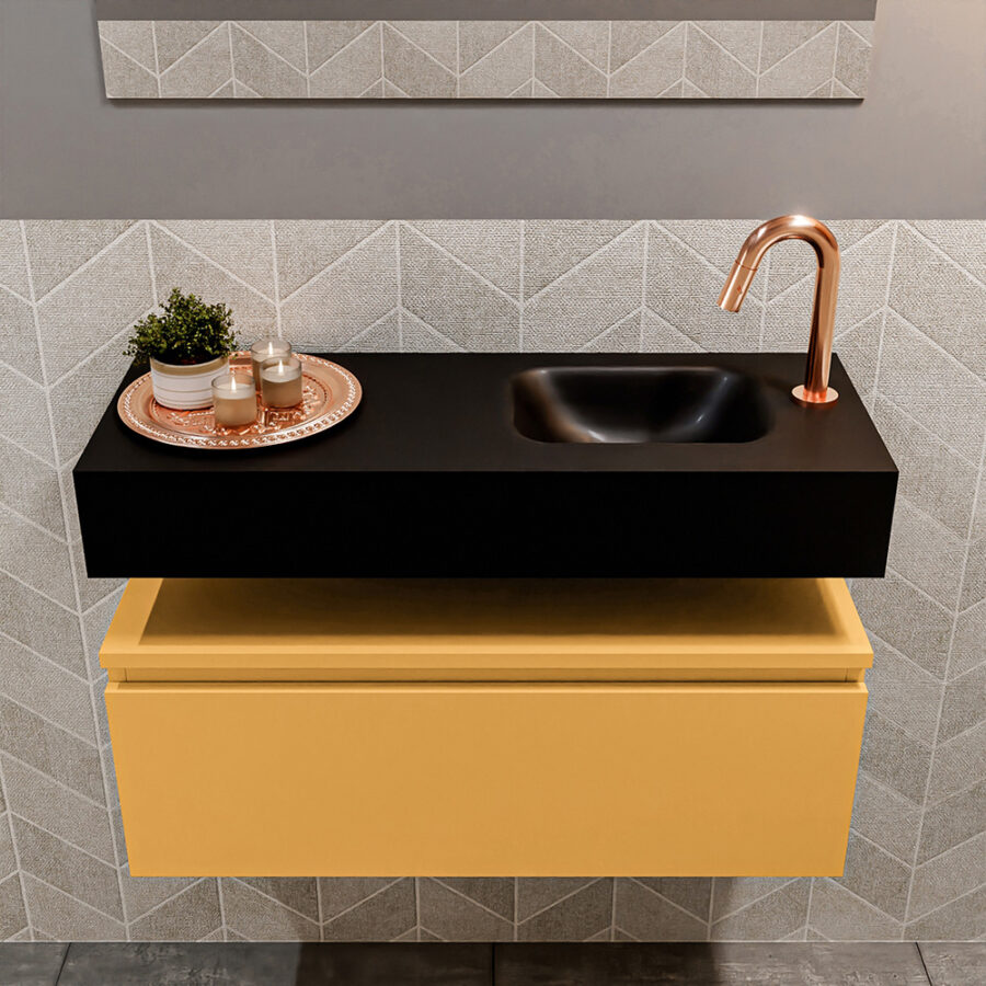 MONDIAZ ANDOR 80cm toiletmeubel ocher. LEX 80cm wastafel urban positie rechts. Met 1 kraangat - Afbeelding 3