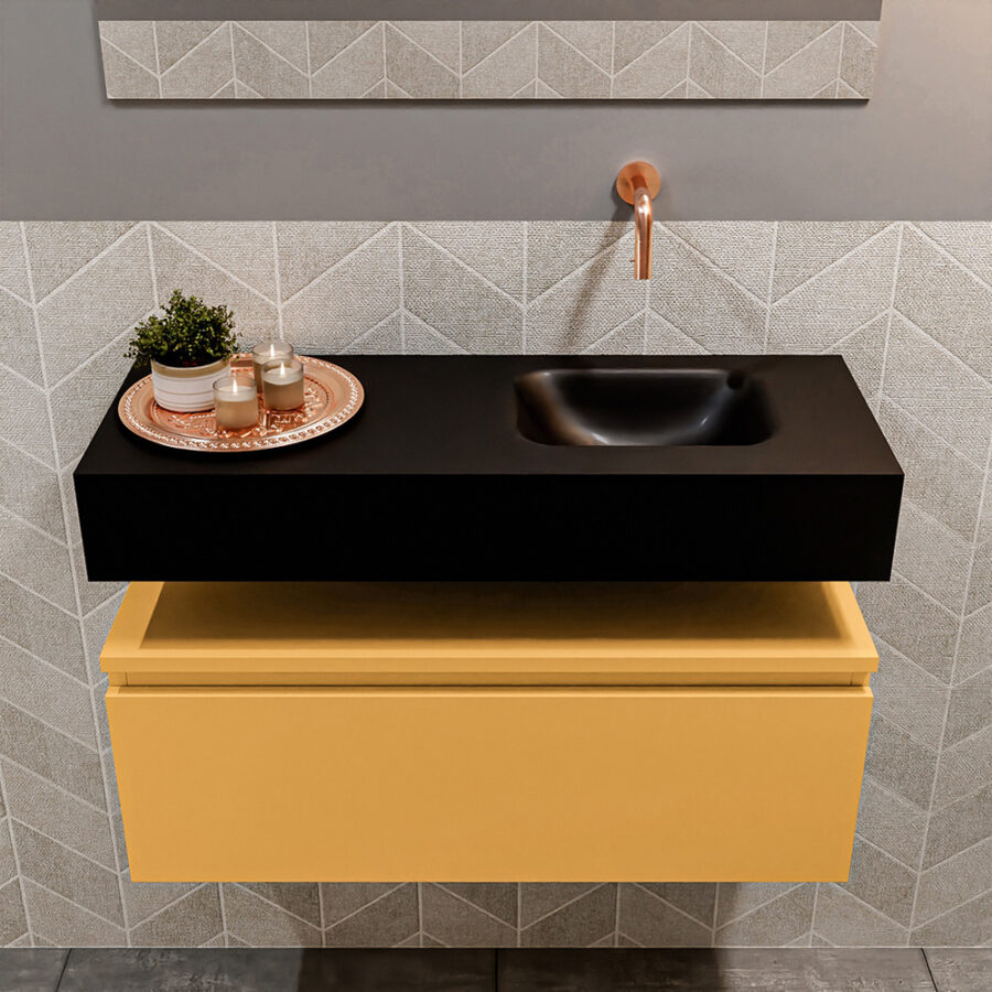 MONDIAZ ANDOR 80cm toiletmeubel ocher. LEX 80cm wastafel urban positie rechts. Zonder kraangat - Afbeelding 3