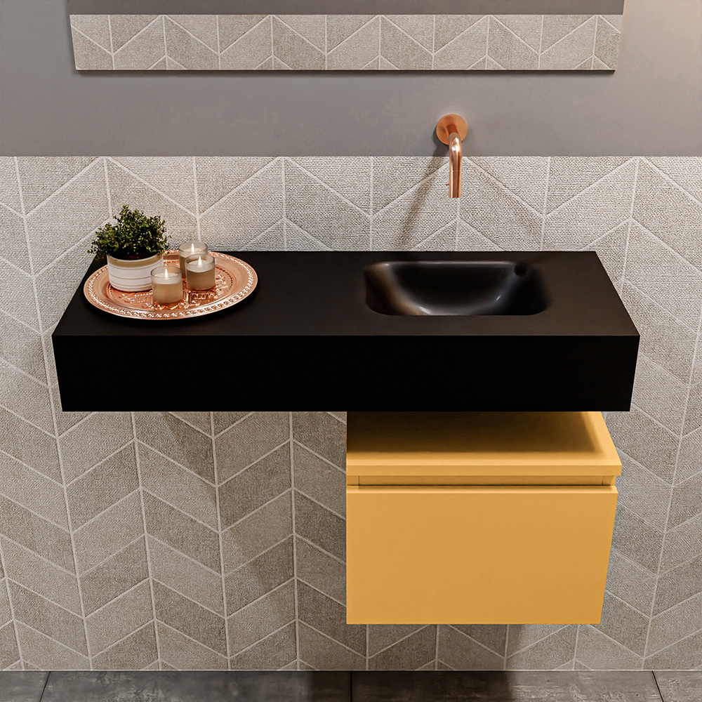 MONDIAZ ANDOR 40cm toiletmeubel ocher. LEX 80cm wastafel urban positie rechts. Zonder kraangat - Afbeelding 3