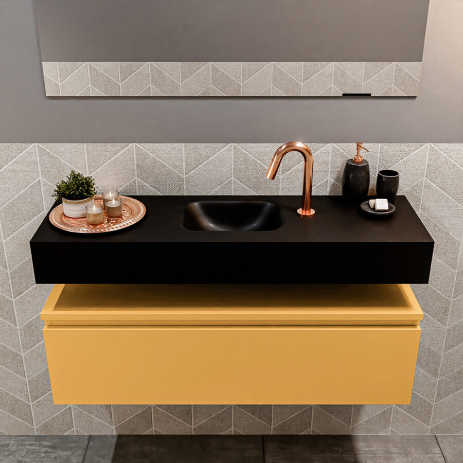 MONDIAZ ANDOR 100cm toiletmeubel ocher. LEX 100cm wastafel urban positie midden. Met 1 kraangat - Afbeelding 3