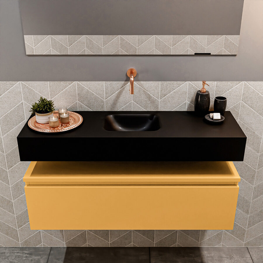 MONDIAZ ANDOR 100cm toiletmeubel ocher. LEX 100cm wastafel urban positie midden. Zonder kraangat - Afbeelding 3
