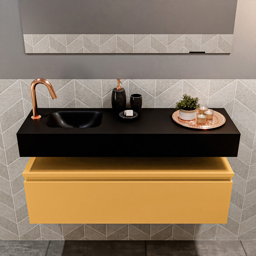 MONDIAZ ANDOR 100cm toiletmeubel ocher. LEX 100cm wastafel urban positie links. Met 1 kraangat - Afbeelding 3