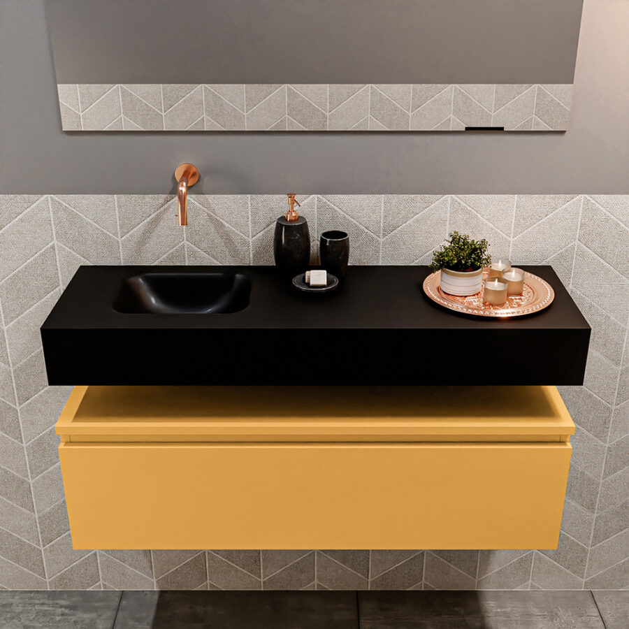 MONDIAZ ANDOR 100cm toiletmeubel ocher. LEX 100cm wastafel urban positie links. Zonder kraangat - Afbeelding 3