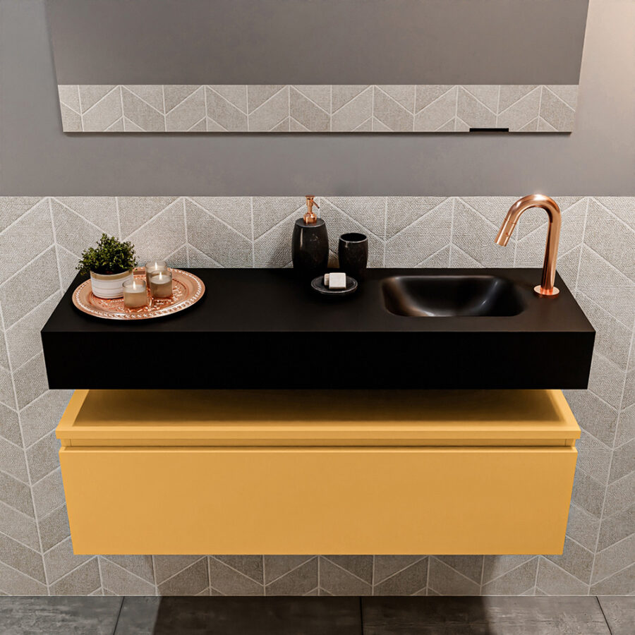 MONDIAZ ANDOR 100cm toiletmeubel ocher. LEX 100cm wastafel urban positie rechts. Met 1 kraangat - Afbeelding 3