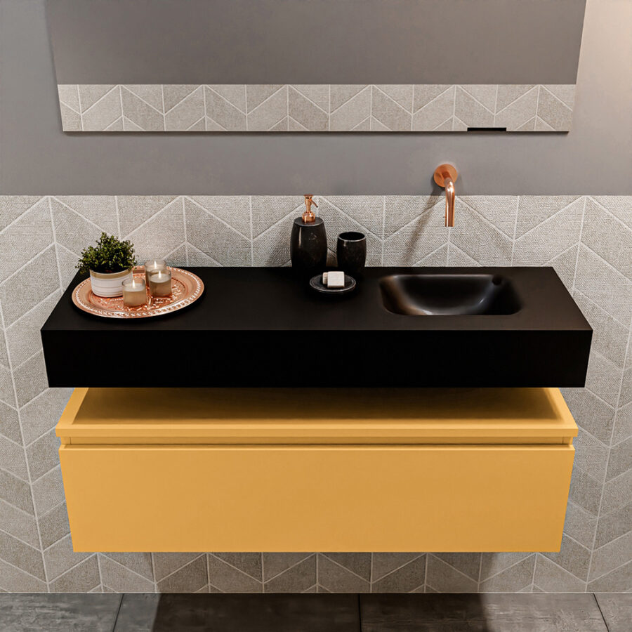 MONDIAZ ANDOR 100cm toiletmeubel ocher. LEX 100cm wastafel urban positie rechts. Zonder kraangat - Afbeelding 3