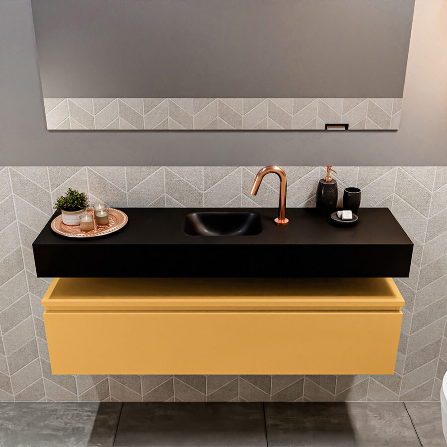 MONDIAZ ANDOR 120cm toiletmeubel ocher. LEX 120cm wastafel urban positie midden. Met 1 kraangat - Afbeelding 3