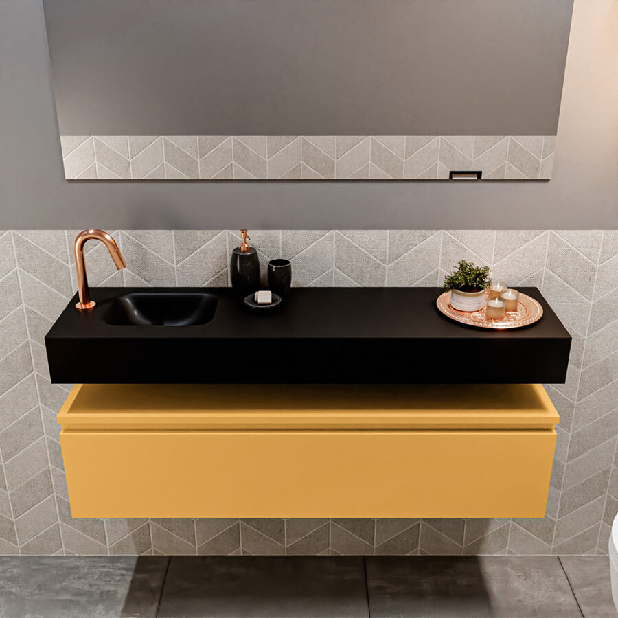 MONDIAZ ANDOR 120cm toiletmeubel ocher. LEX 120cm wastafel urban positie links. Met 1 kraangat - Afbeelding 3