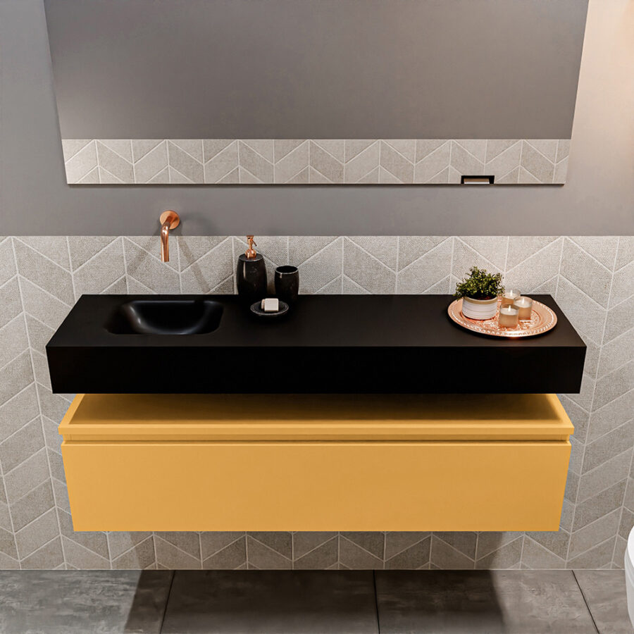 MONDIAZ ANDOR 120cm toiletmeubel ocher. LEX 120cm wastafel urban positie links. Zonder kraangat - Afbeelding 3
