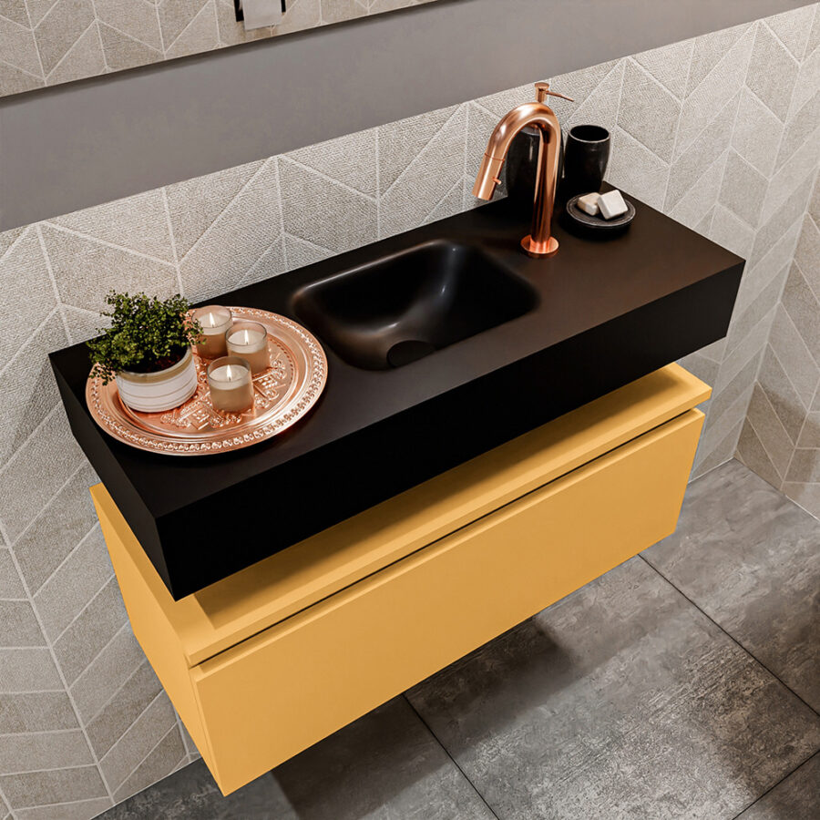 MONDIAZ ANDOR 80cm toiletmeubel ocher. LEX 80cm wastafel urban positie midden. Met 1 kraangat - Afbeelding 2
