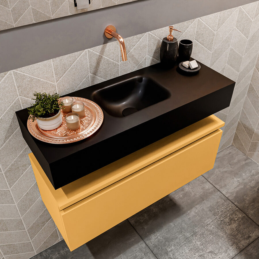 MONDIAZ ANDOR 80cm toiletmeubel ocher. LEX 80cm wastafel urban positie midden. Zonder kraangat - Afbeelding 2