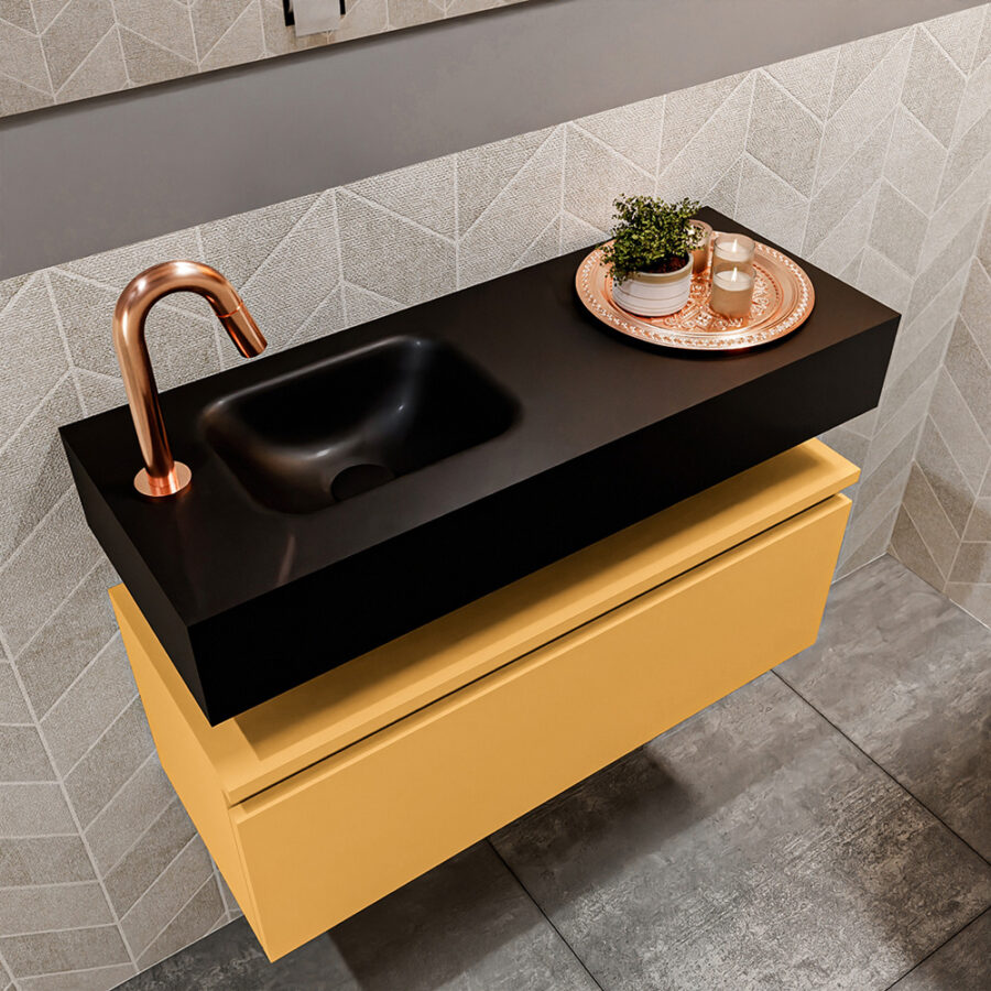 MONDIAZ ANDOR 80cm toiletmeubel ocher. LEX 80cm wastafel urban positie links. Met 1 kraangat - Afbeelding 2
