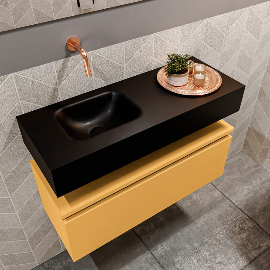 MONDIAZ ANDOR 80cm toiletmeubel ocher. LEX 80cm wastafel urban positie links. Zonder kraangat - Afbeelding 2