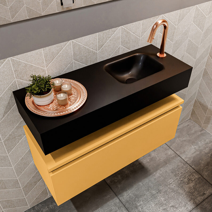MONDIAZ ANDOR 80cm toiletmeubel ocher. LEX 80cm wastafel urban positie rechts. Met 1 kraangat - Afbeelding 2