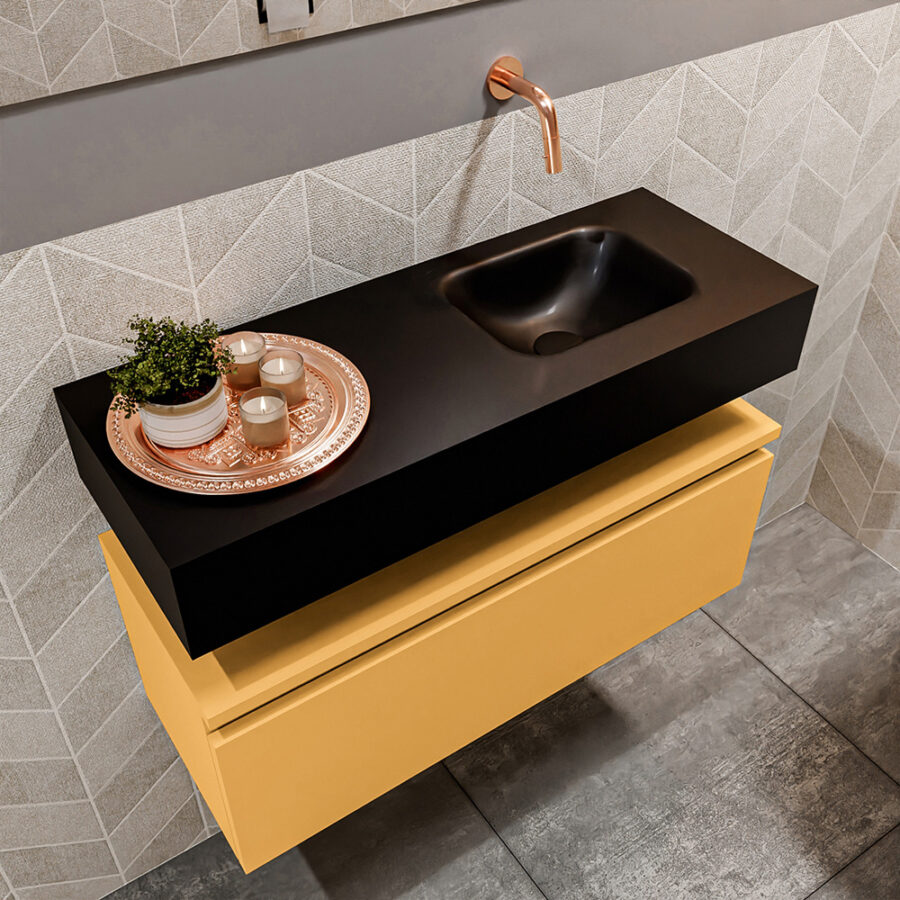 MONDIAZ ANDOR 80cm toiletmeubel ocher. LEX 80cm wastafel urban positie rechts. Zonder kraangat - Afbeelding 2