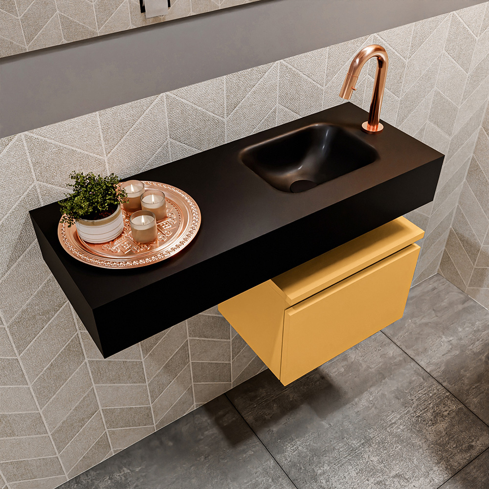 MONDIAZ ANDOR 40cm toiletmeubel ocher. LEX 80cm wastafel urban positie rechts. Met 1 kraangat - Afbeelding 2