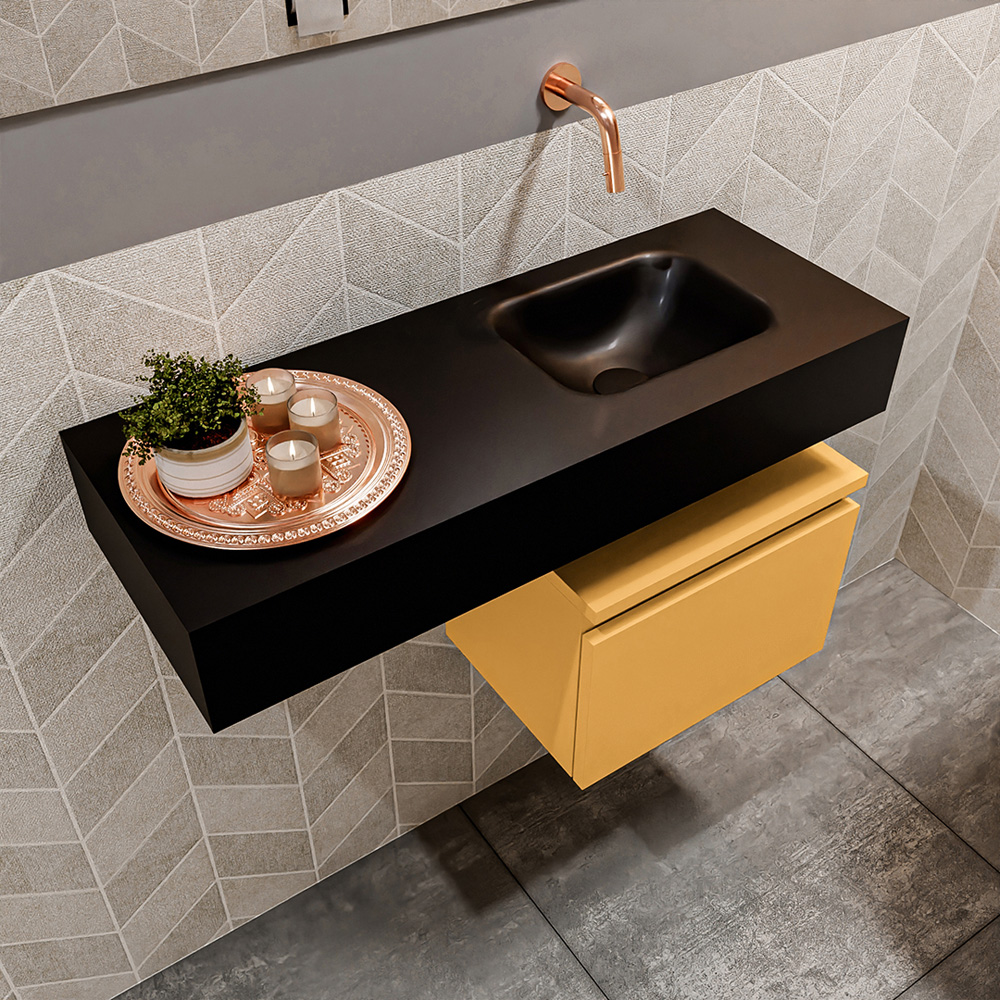 MONDIAZ ANDOR 40cm toiletmeubel ocher. LEX 80cm wastafel urban positie rechts. Zonder kraangat - Afbeelding 2