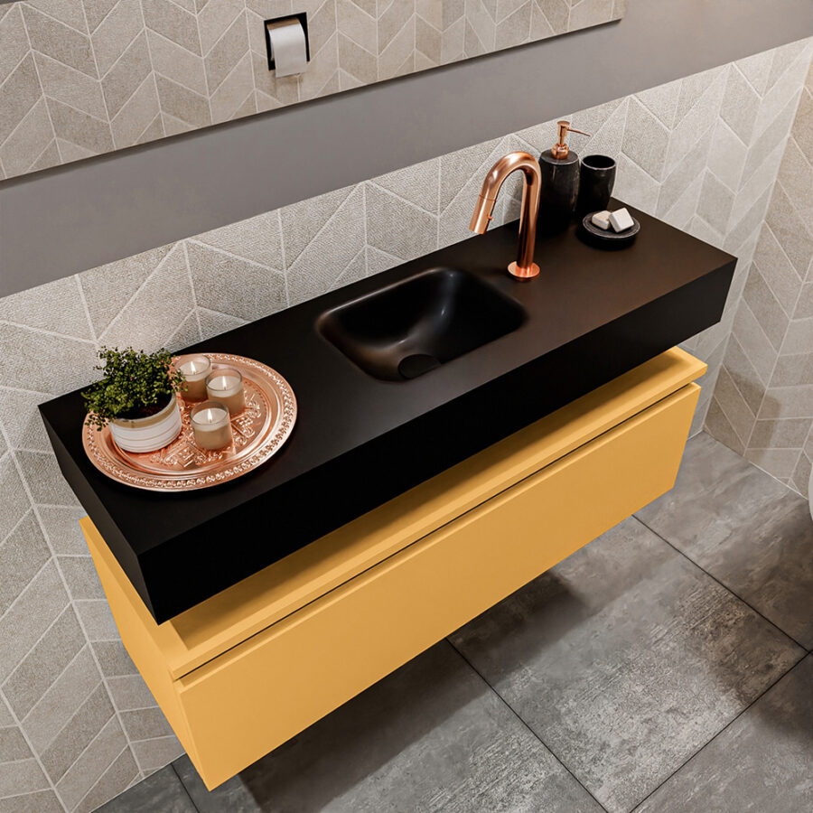 MONDIAZ ANDOR 100cm toiletmeubel ocher. LEX 100cm wastafel urban positie midden. Met 1 kraangat - Afbeelding 2