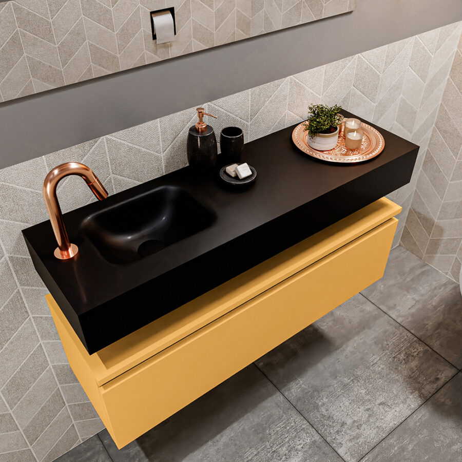 MONDIAZ ANDOR 100cm toiletmeubel ocher. LEX 100cm wastafel urban positie links. Met 1 kraangat - Afbeelding 2