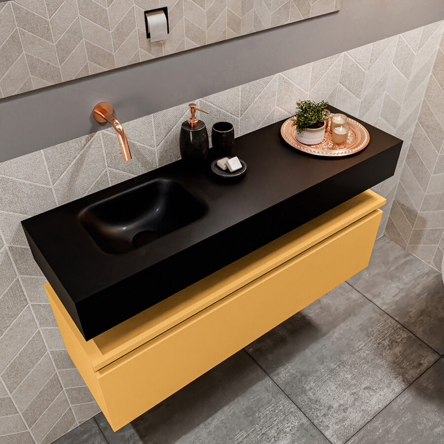 MONDIAZ ANDOR 100cm toiletmeubel ocher. LEX 100cm wastafel urban positie links. Zonder kraangat - Afbeelding 2