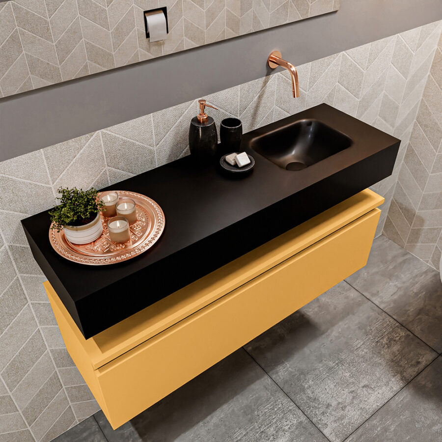 MONDIAZ ANDOR 100cm toiletmeubel ocher. LEX 100cm wastafel urban positie rechts. Zonder kraangat - Afbeelding 2