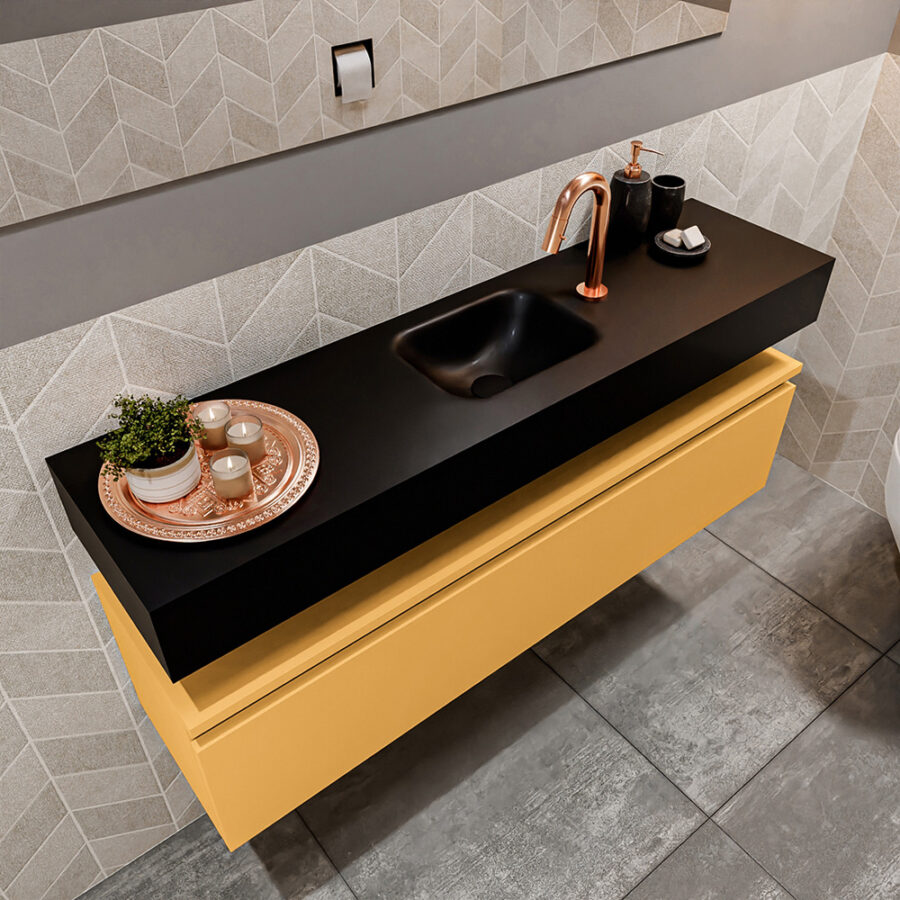 MONDIAZ ANDOR 120cm toiletmeubel ocher. LEX 120cm wastafel urban positie midden. Met 1 kraangat - Afbeelding 2