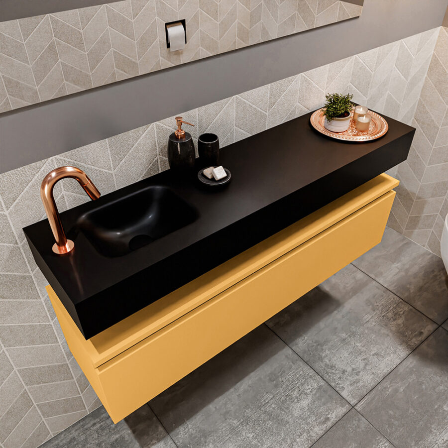 MONDIAZ ANDOR 120cm toiletmeubel ocher. LEX 120cm wastafel urban positie links. Met 1 kraangat - Afbeelding 2