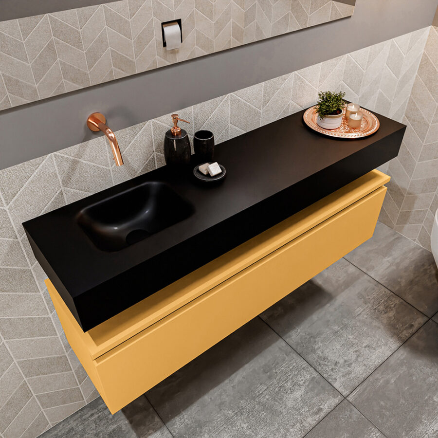 MONDIAZ ANDOR 120cm toiletmeubel ocher. LEX 120cm wastafel urban positie links. Zonder kraangat - Afbeelding 2