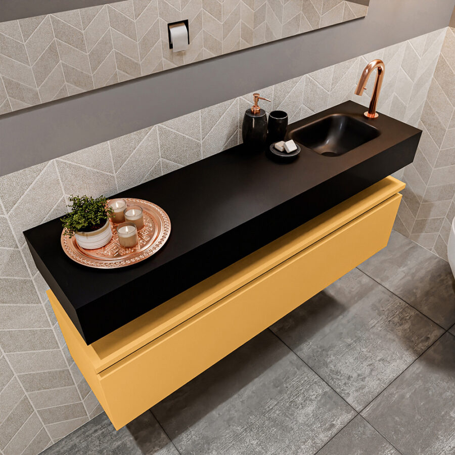 MONDIAZ ANDOR 120cm toiletmeubel ocher. LEX 120cm wastafel urban positie rechts. Met 1 kraangat - Afbeelding 2