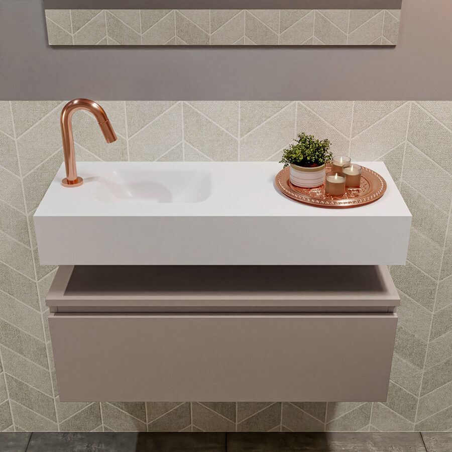 MONDIAZ ANDOR 80cm toiletmeubel smoke. LEX 80cm wastafel talc positie links. Met 1 kraangat - Afbeelding 3