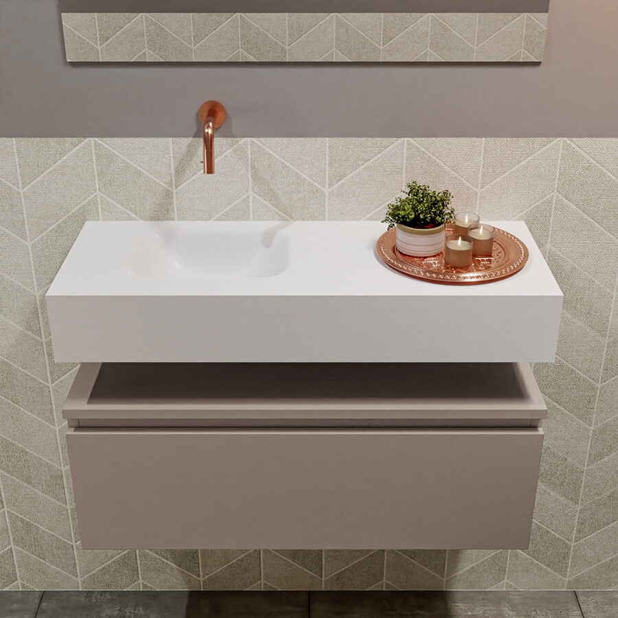 MONDIAZ ANDOR 80cm toiletmeubel smoke. LEX 80cm wastafel talc positie links. Zonder kraangat - Afbeelding 3