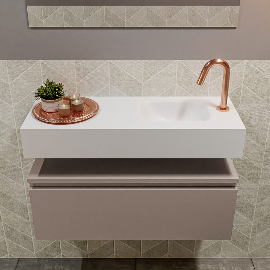 MONDIAZ ANDOR 80cm toiletmeubel smoke. LEX 80cm wastafel talc positie rechts. Met 1 kraangat - Afbeelding 3