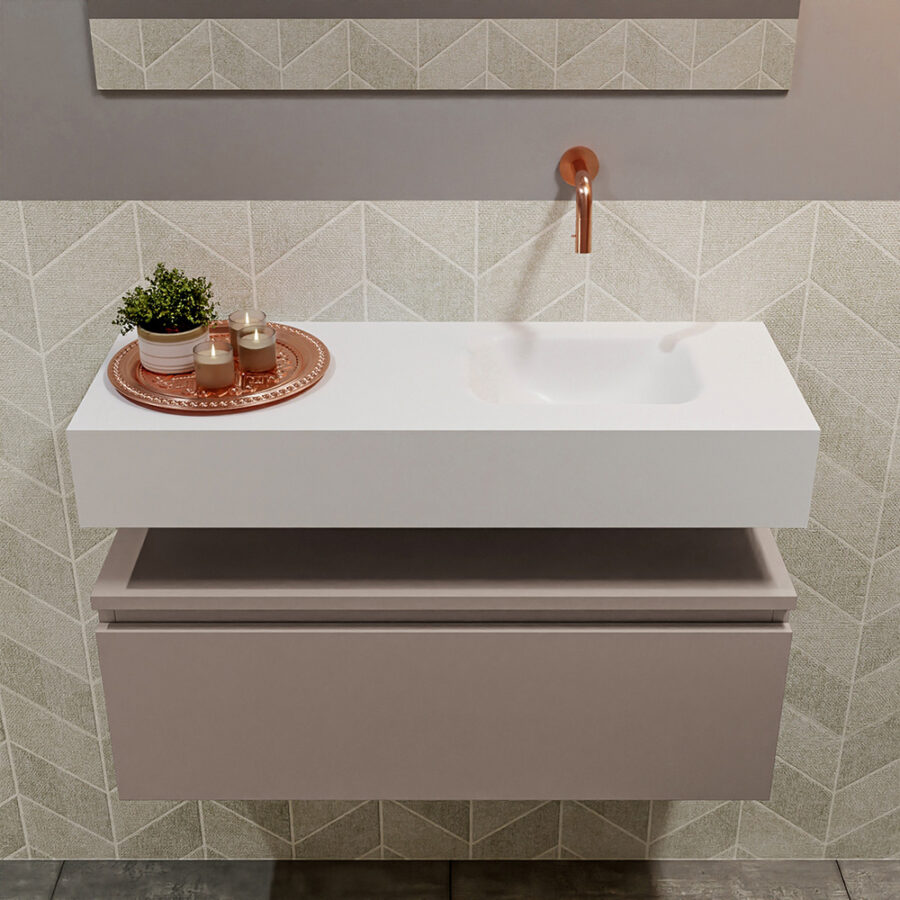 MONDIAZ ANDOR 80cm toiletmeubel smoke. LEX 80cm wastafel talc positie rechts. Zonder kraangat - Afbeelding 3