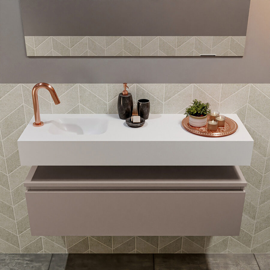 MONDIAZ ANDOR 100cm toiletmeubel smoke. LEX 100cm wastafel talc positie links. Met 1 kraangat - Afbeelding 3