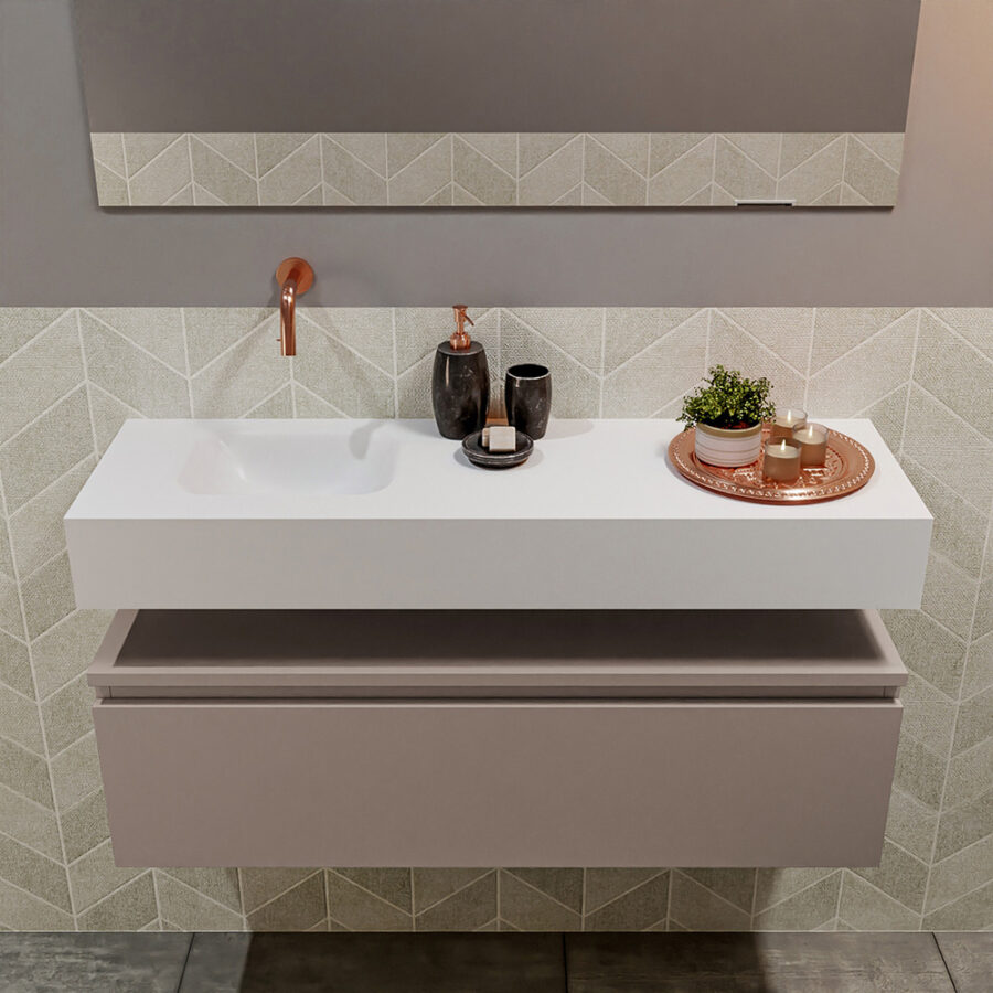 MONDIAZ ANDOR 100cm toiletmeubel smoke. LEX 100cm wastafel talc positie links. Zonder kraangat - Afbeelding 3