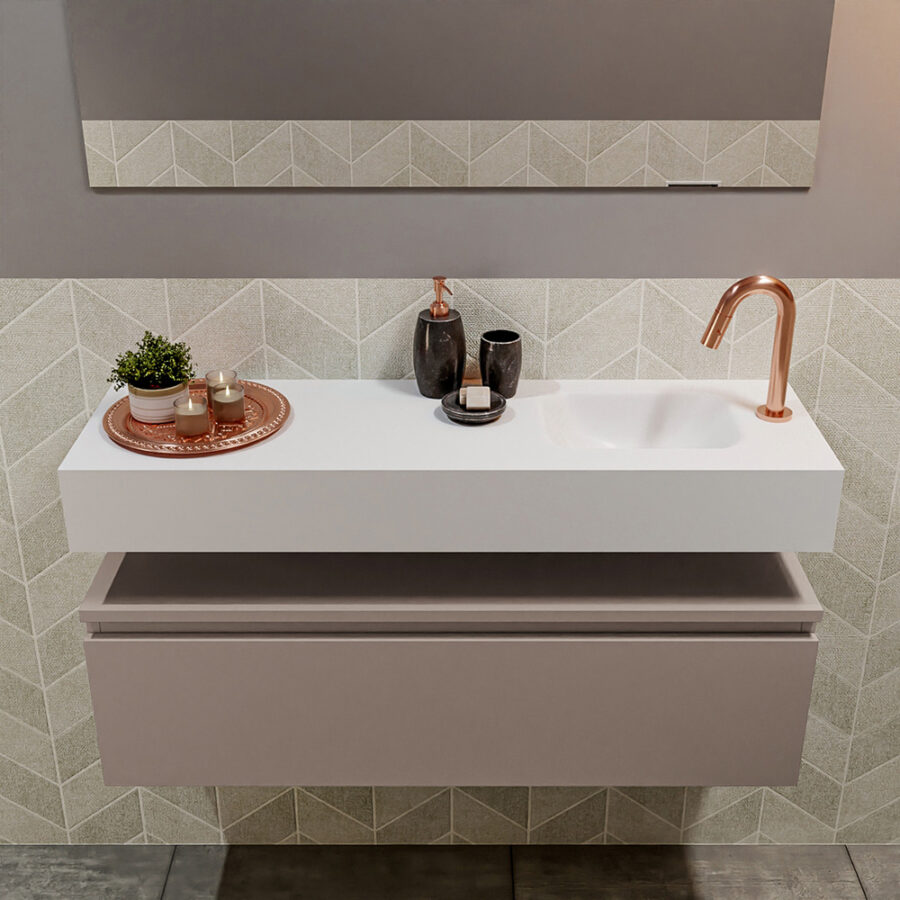 MONDIAZ ANDOR 100cm toiletmeubel smoke. LEX 100cm wastafel talc positie rechts. Met 1 kraangat - Afbeelding 3