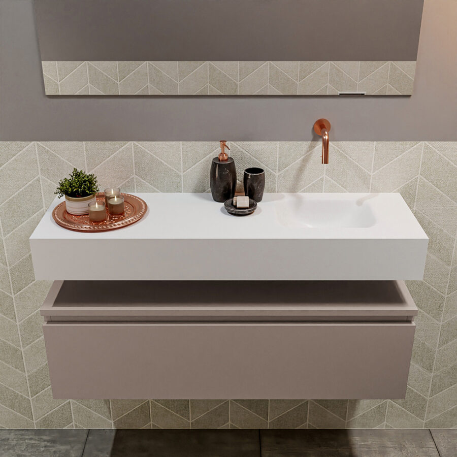 MONDIAZ ANDOR 100cm toiletmeubel smoke. LEX 100cm wastafel talc positie rechts. Zonder kraangat - Afbeelding 3