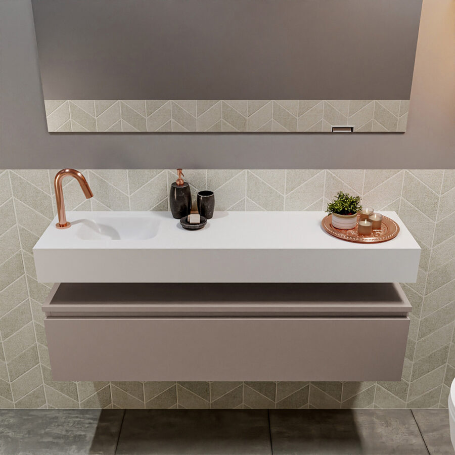 MONDIAZ ANDOR 120cm toiletmeubel smoke. LEX 120cm wastafel talc positie links. Met 1 kraangat - Afbeelding 3