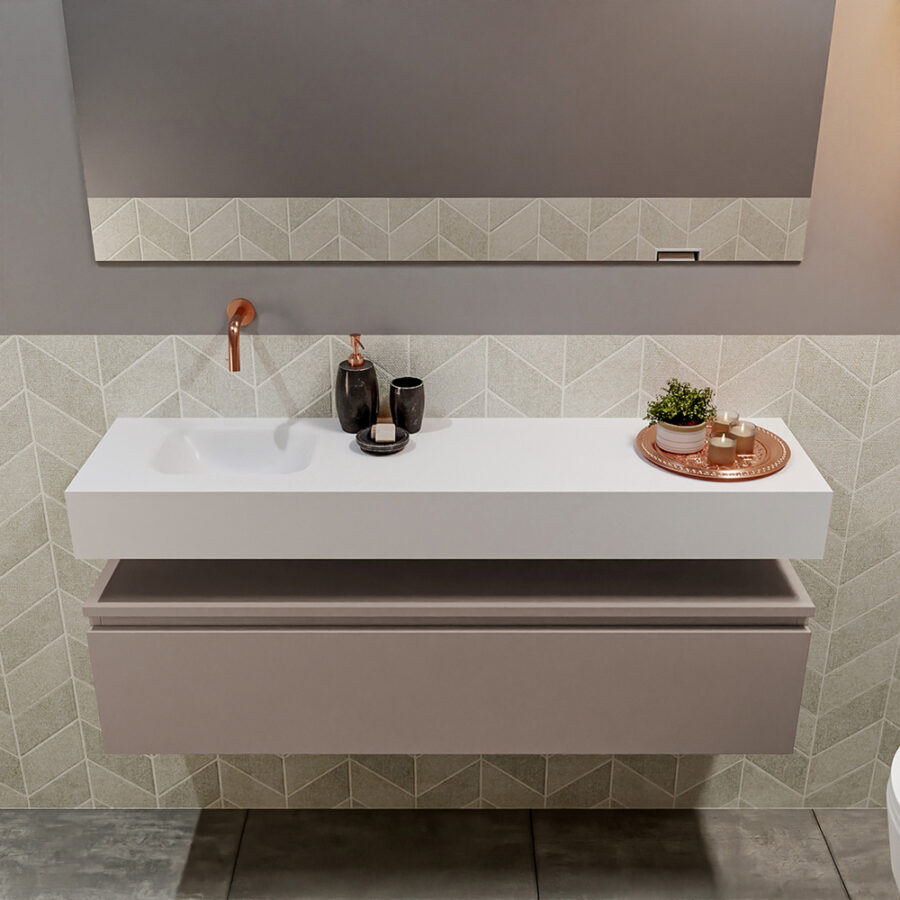 MONDIAZ ANDOR 120cm toiletmeubel smoke. LEX 120cm wastafel talc positie links. Zonder kraangat - Afbeelding 3
