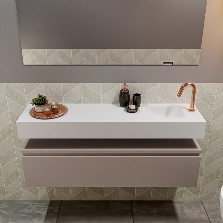 MONDIAZ ANDOR 120cm toiletmeubel smoke. LEX 120cm wastafel talc positie rechts. Met 1 kraangat - Afbeelding 3