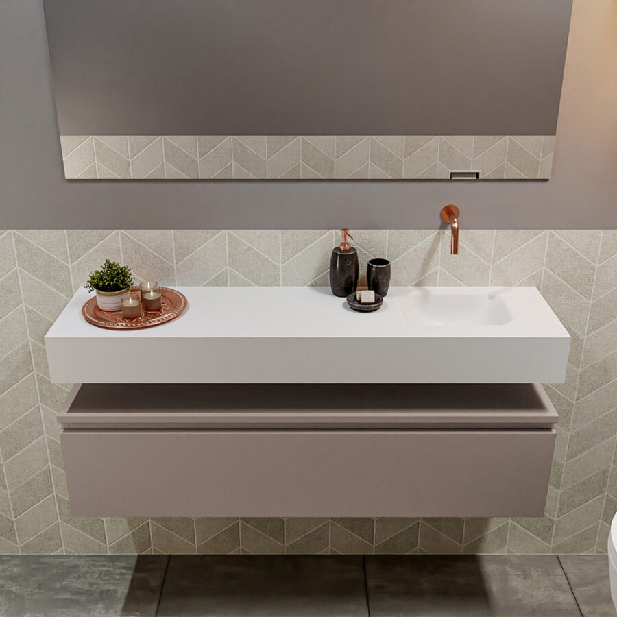MONDIAZ ANDOR 120cm toiletmeubel smoke. LEX 120cm wastafel talc positie rechts. Zonder kraangat - Afbeelding 3