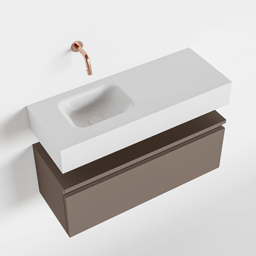MONDIAZ ANDOR 80cm toiletmeubel smoke. LEX 80cm wastafel talc positie links. Zonder kraangat - Afbeelding 4