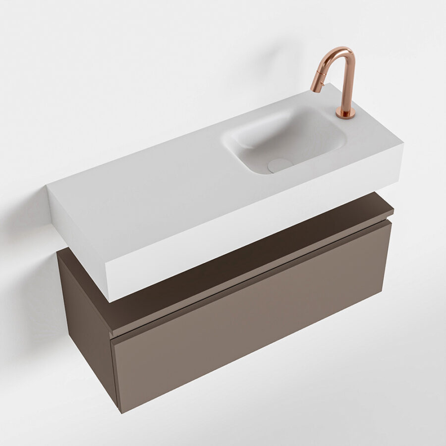 MONDIAZ ANDOR 80cm toiletmeubel smoke. LEX 80cm wastafel talc positie rechts. Met 1 kraangat - Afbeelding 4