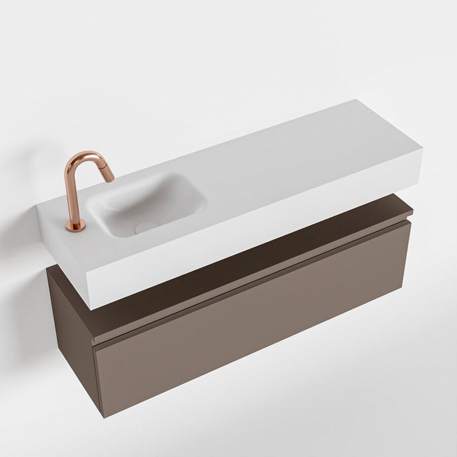 MONDIAZ ANDOR 100cm toiletmeubel smoke. LEX 100cm wastafel talc positie links. Met 1 kraangat - Afbeelding 4