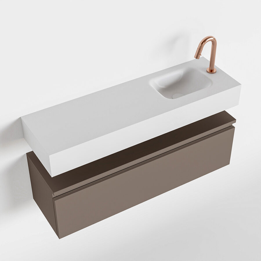MONDIAZ ANDOR 100cm toiletmeubel smoke. LEX 100cm wastafel talc positie rechts. Met 1 kraangat - Afbeelding 4