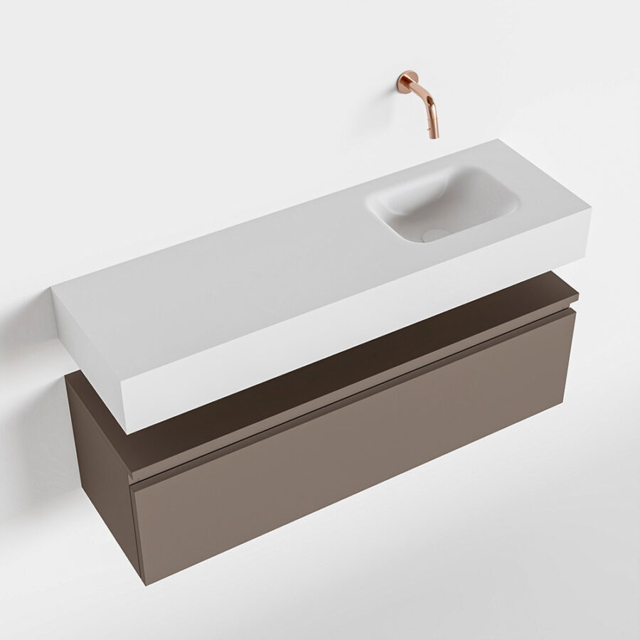 MONDIAZ ANDOR 100cm toiletmeubel smoke. LEX 100cm wastafel talc positie rechts. Zonder kraangat - Afbeelding 4