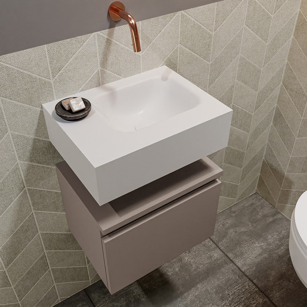 MONDIAZ ANDOR 40cm toiletmeubel smoke. LEX 40cm wastafel talc positie rechts. Zonder kraangat - Afbeelding 2